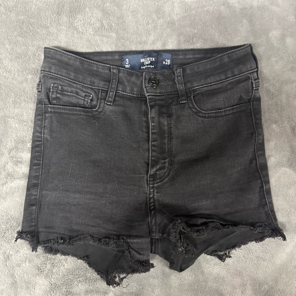 Hollister Black Distressed High-Rise Denim Cutoff Shorts